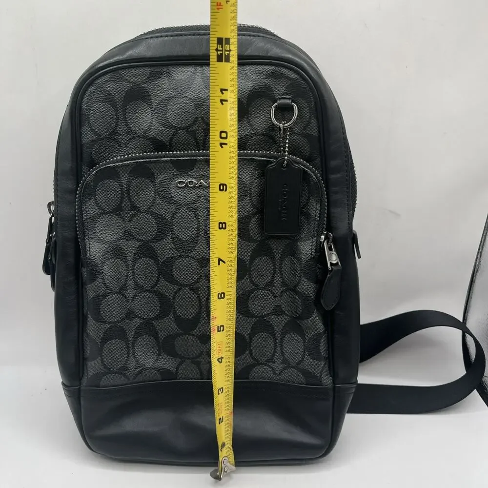 Coach C2932 Graham Signature Canvas Leather Black Gray Crossbody Sling Bag